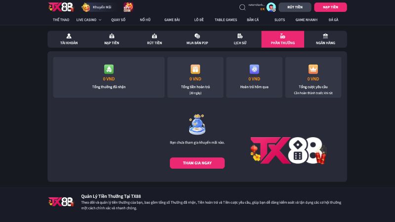 Ưu đãi hấp dẫn khi nạp tiền TX88
